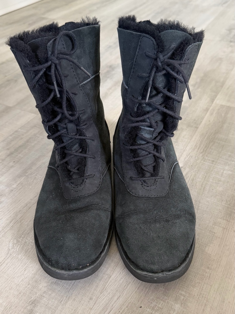 UGG Black Suede Lace-Up Fleece Boots